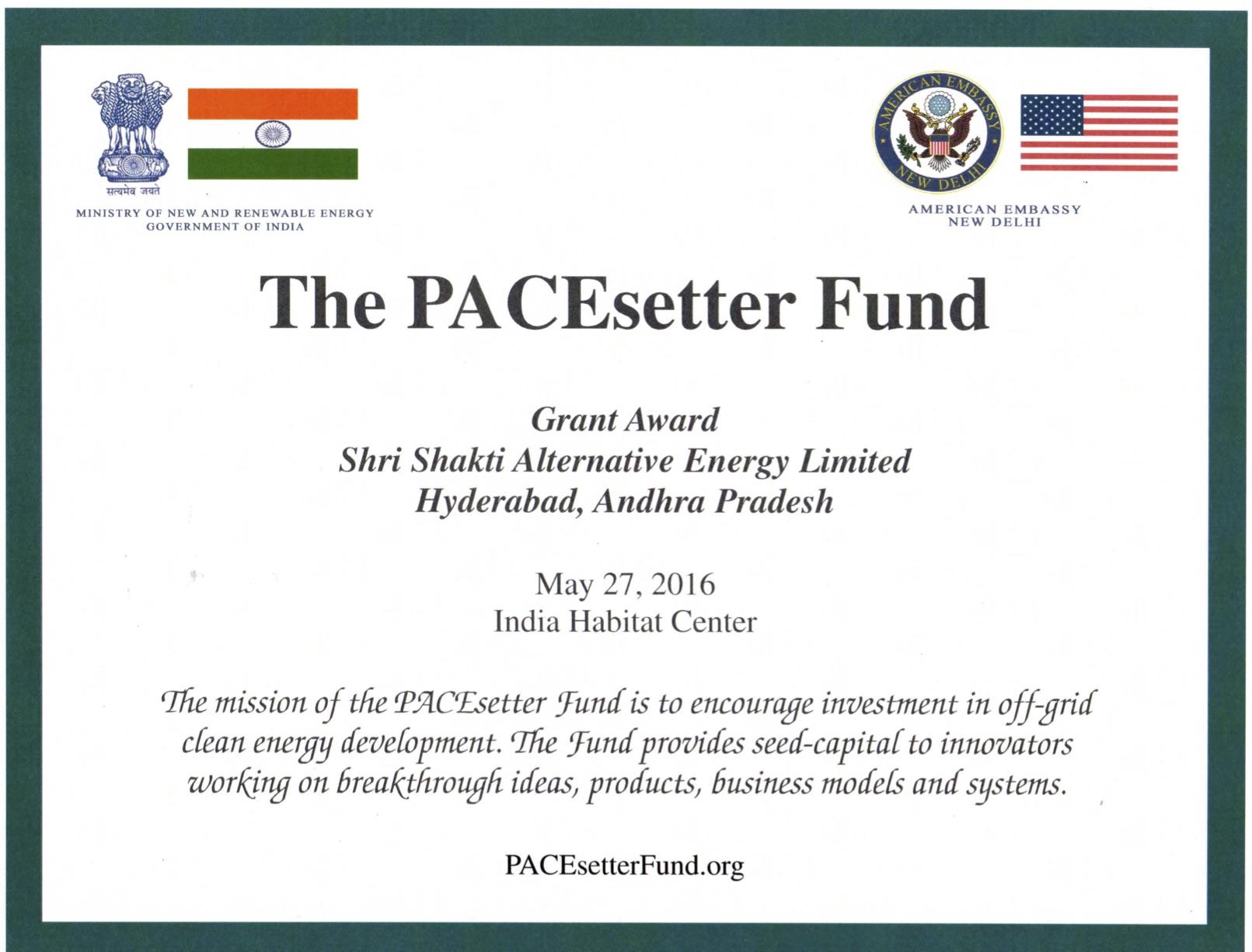 20160527 PACEsetter Award Certificate